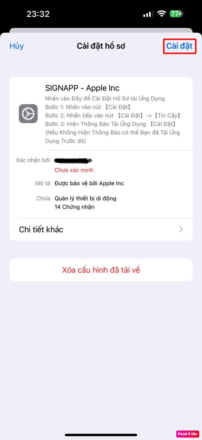 Cài đặt hồ sơ